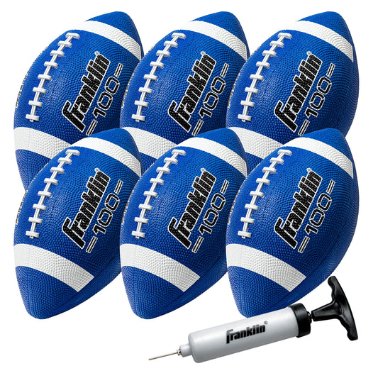 Franklin Sports Grip-Rite 100 - Balones de fútbol de Goma para niños, Paquete de 6 con Bomba, Color Azul y Blanco
