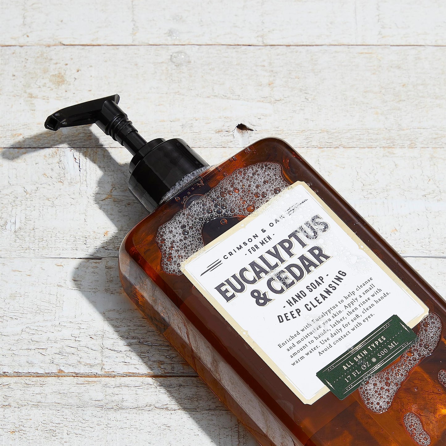 Body Prescriptions- Jabón de manos de limpieza profunda para hombres Crimson & Oak con dispensador de bomba, 17 onzas líquidas (paquete de 4), eucalipto y