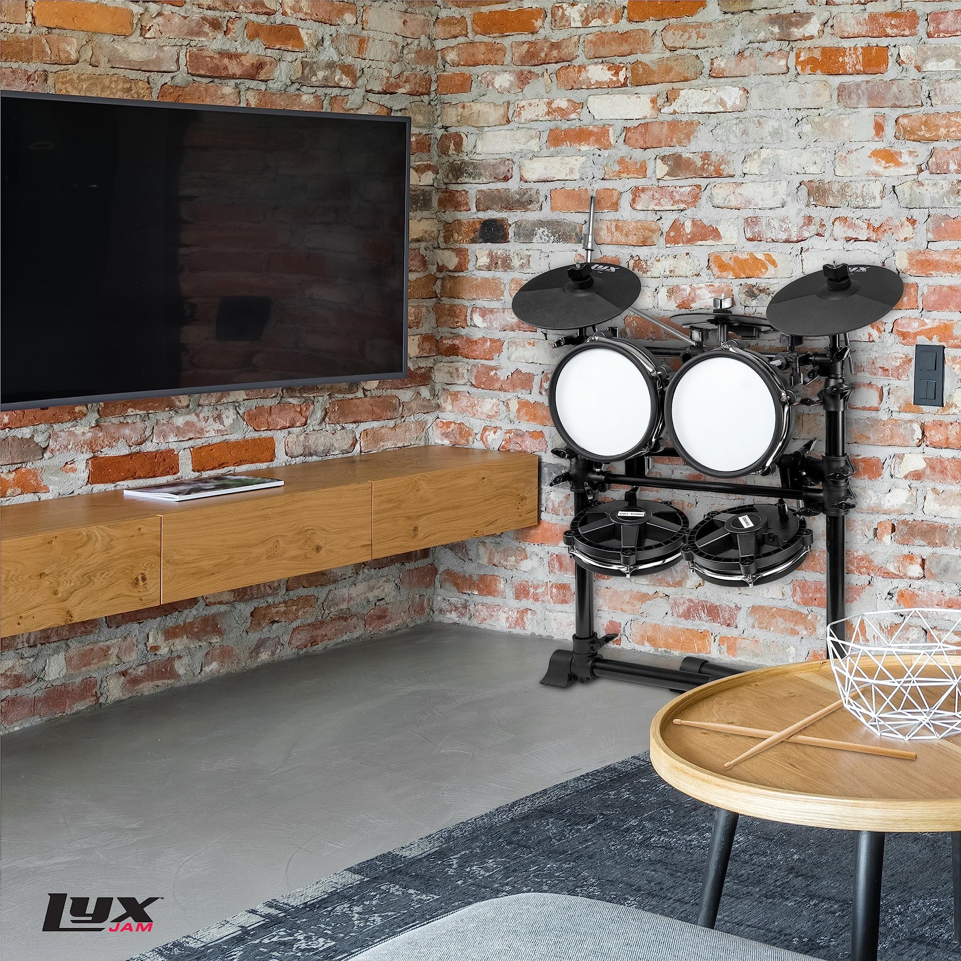 LyxJam - Kit de batería electrónica de 7 piezas, juego de batería profesional con tela de malla real, 209 sonidos precargados, 50 canciones de reproducción largas, capacidad de grabación, platillos y