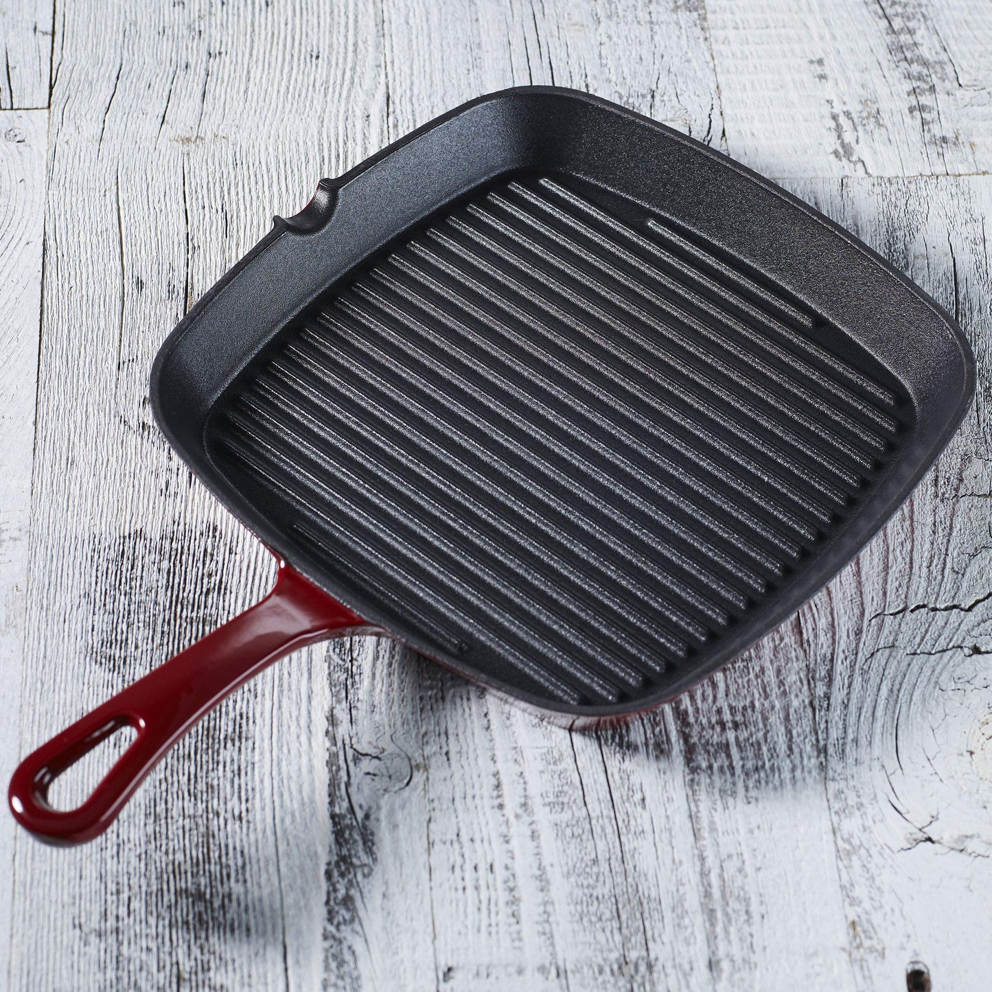 Cuisinart - Sartén abierta con mango, Plancha de 23.5 cm (9.25 pulgadas), Enameled Cardinal Red, 9.25" Square Grill Pan, 1