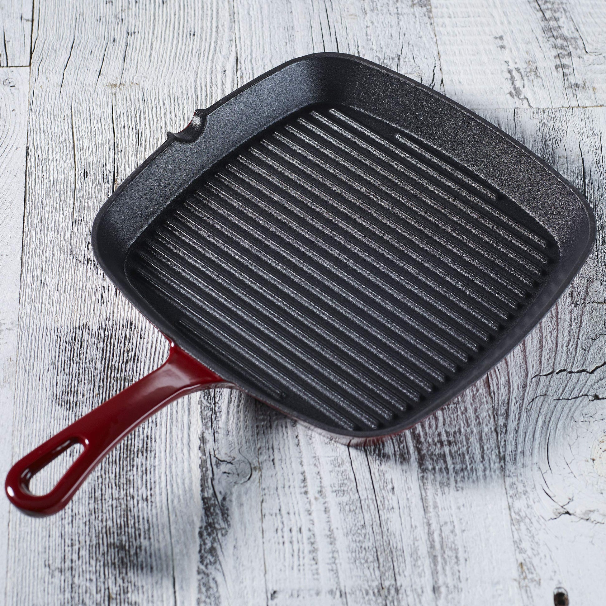 Cuisinart - Sartén abierta con mango, Plancha de 23.5 cm (9.25 pulgadas), Enameled Cardinal Red, 9.25" Square Grill Pan, 1